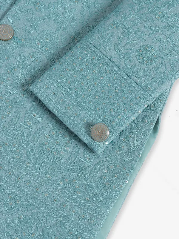 Classic sea green terry rayon indowestern