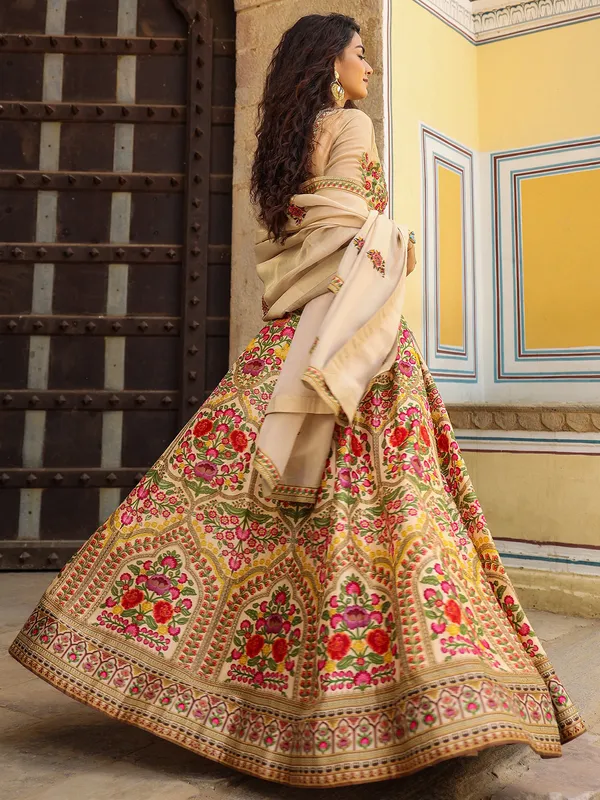 Classic silk beige printed lehenga choli