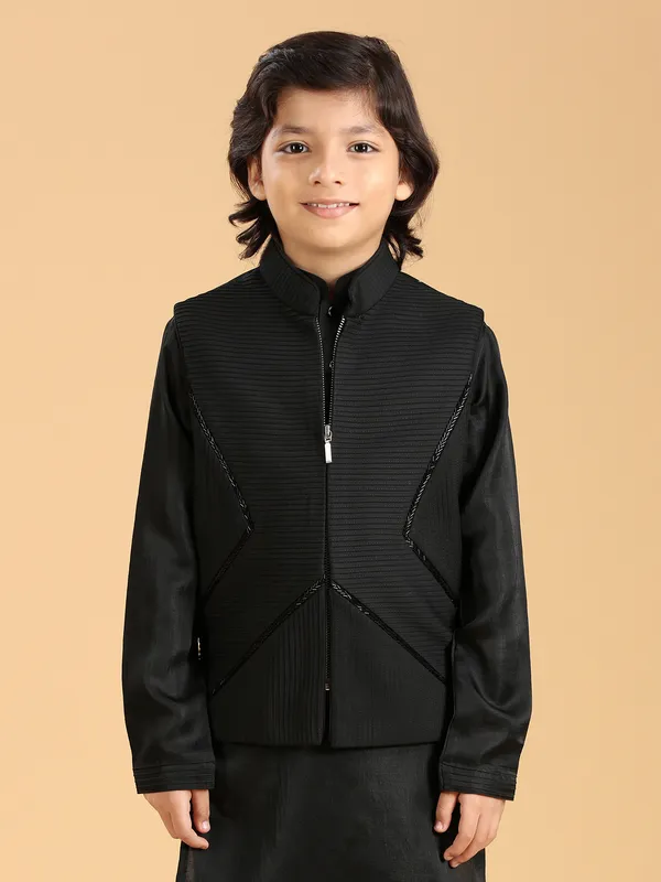 Classic silk black waistcoat set