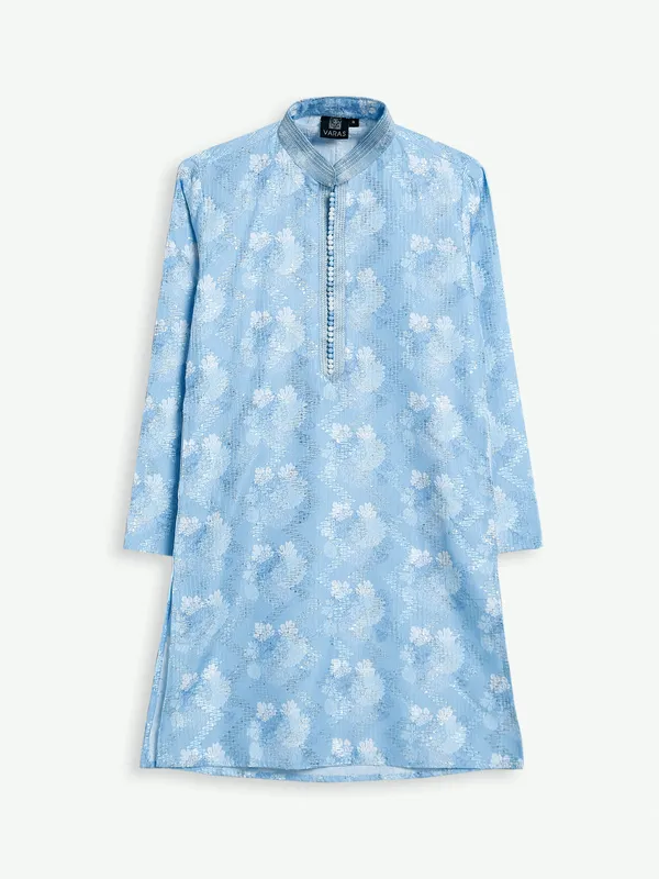 Classic silk sky blue printed kurta suit