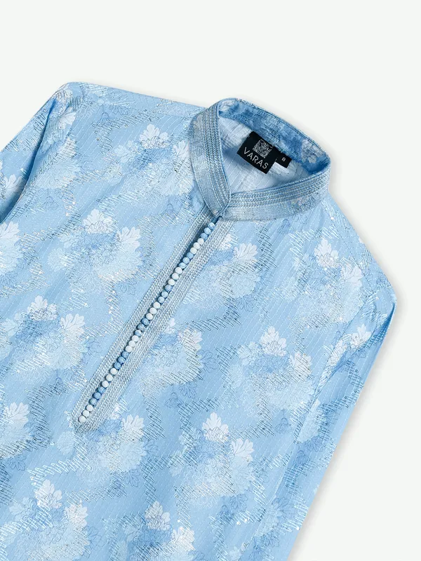Classic silk sky blue printed kurta suit