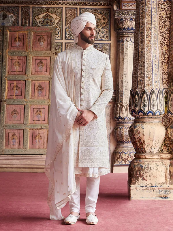 Classic silk white sherwani