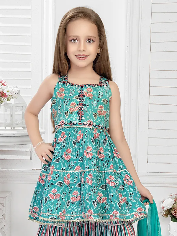 Classic sky blue cotton sharara set
