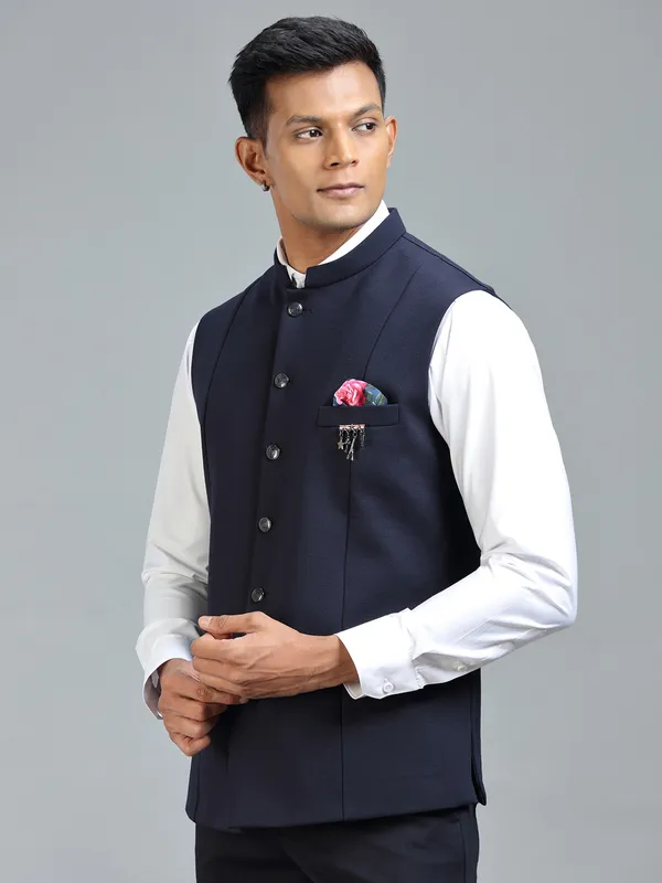 Classic stylish navy waistcoat for special occasion