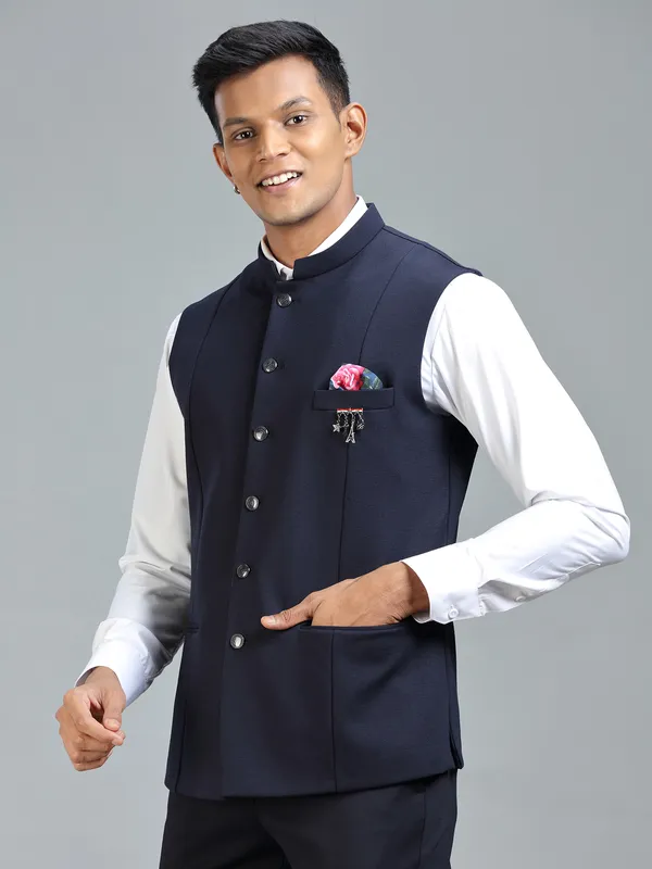 Classic stylish navy waistcoat for special occasion