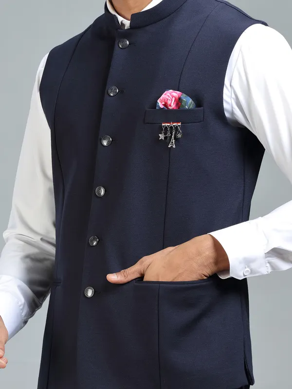 Classic stylish navy waistcoat for special occasion
