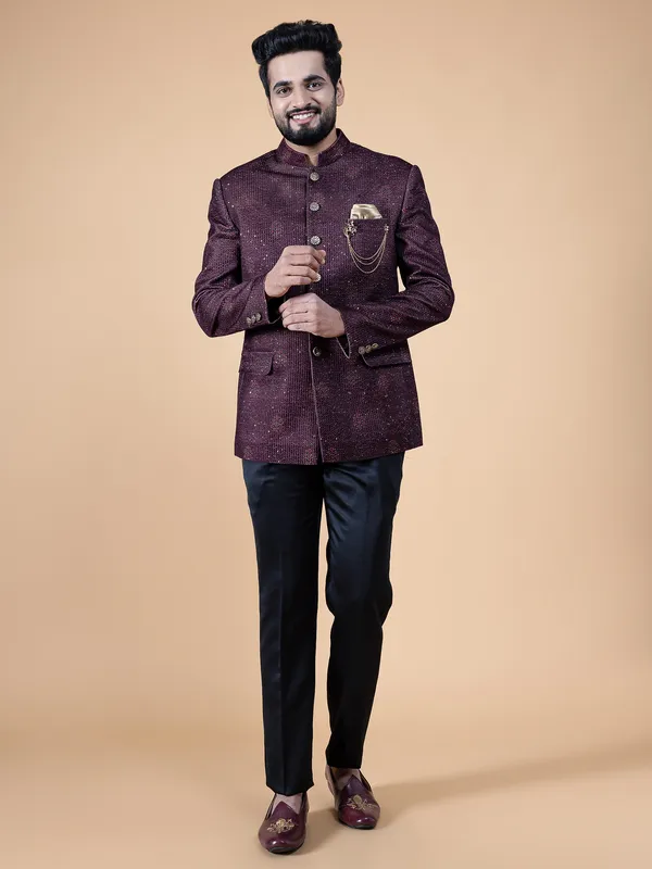 Classic wine terry rayon jodhpuri suit