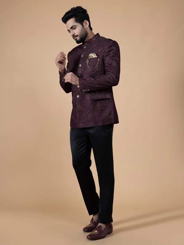 Classic wine terry rayon jodhpuri suit