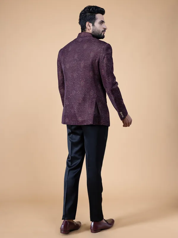 Classic wine terry rayon jodhpuri suit