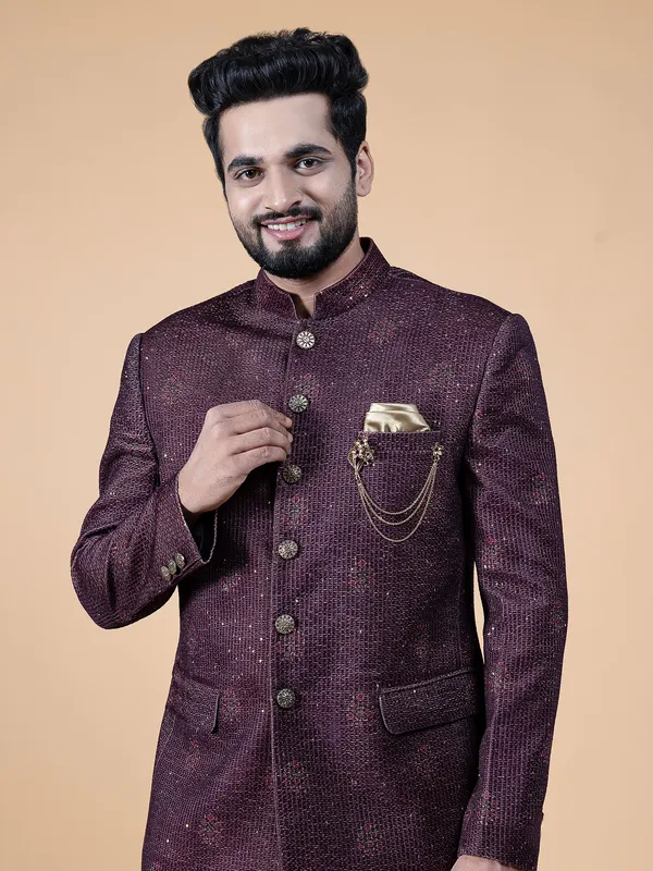 Classic wine terry rayon jodhpuri suit