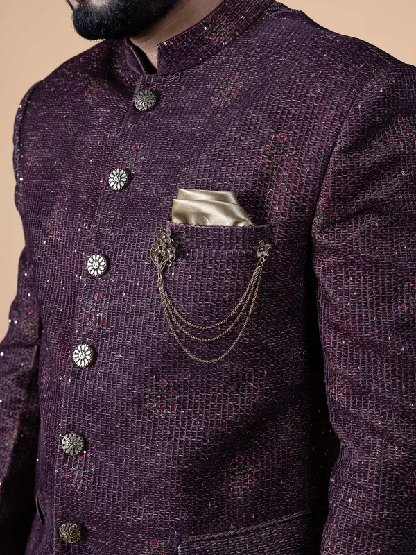 Classic wine terry rayon jodhpuri suit