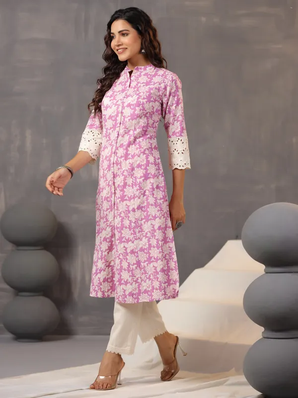 Classy and stylish purple printed cotton silk kurti