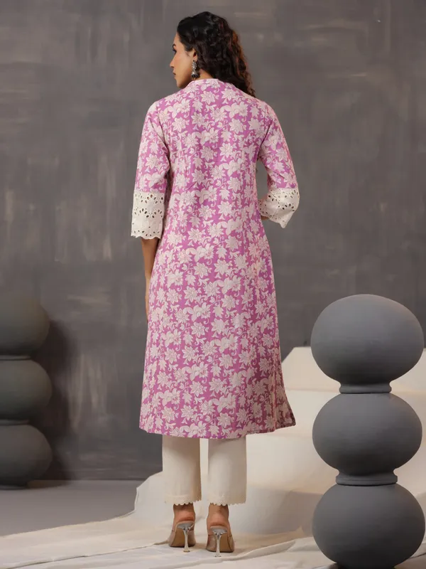 Classy and stylish purple printed cotton silk kurti