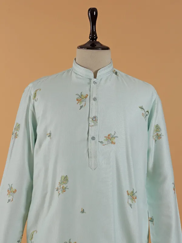 Classy aqua cotton silk festive style kurta set
