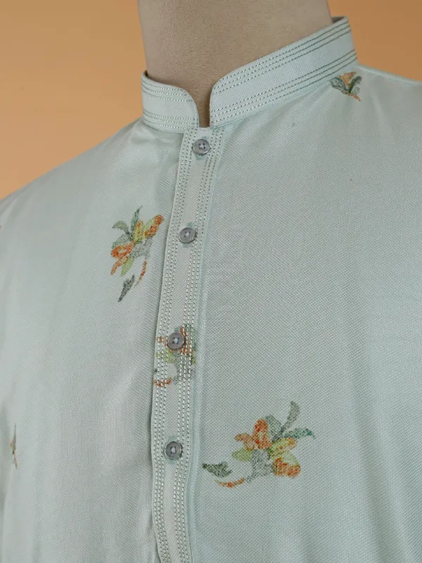 Classy aqua cotton silk festive style kurta set