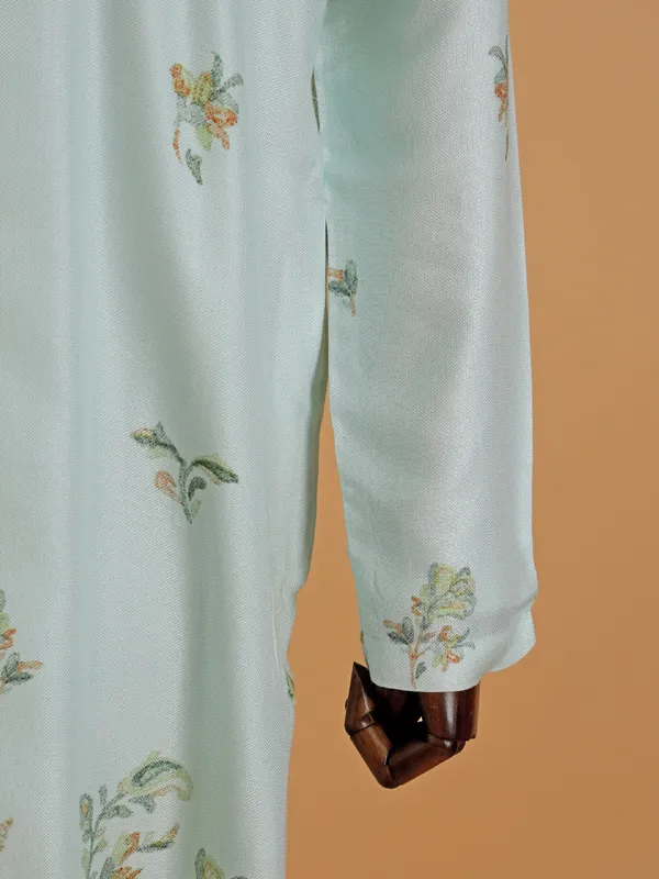 Classy aqua cotton silk festive style kurta set