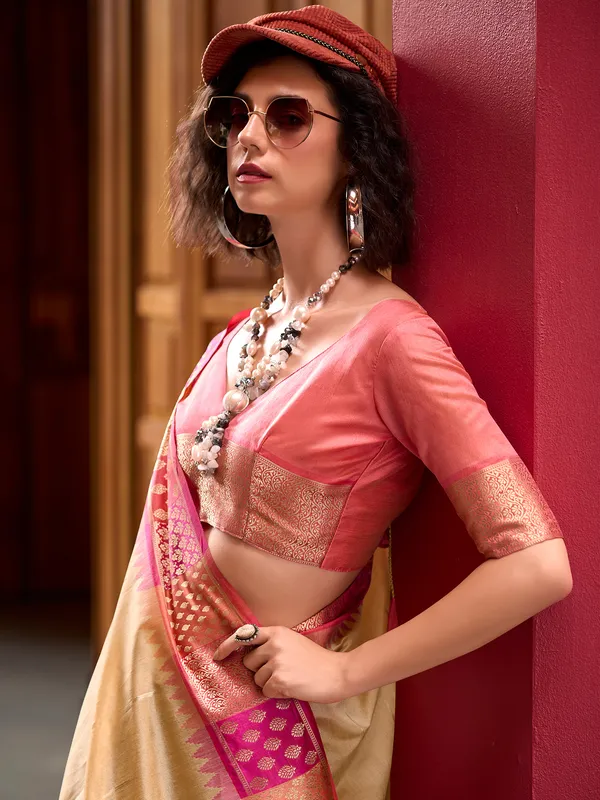 Classy beige banarasi silk saree