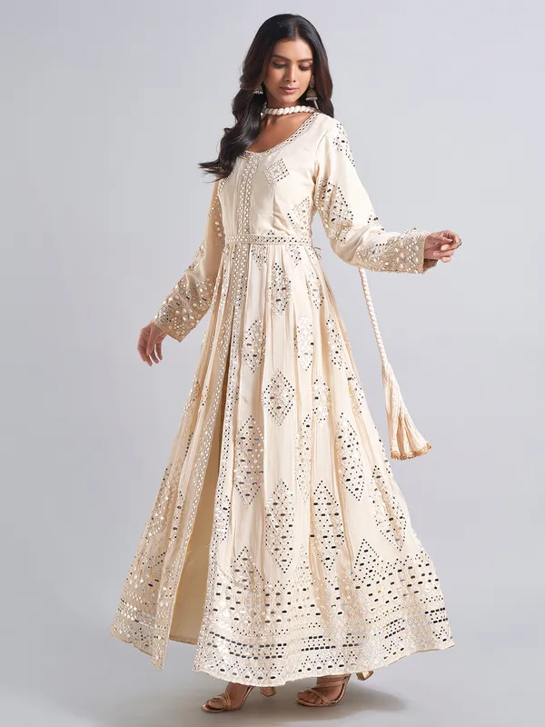 Classy beige georgette anarkali salwar suit