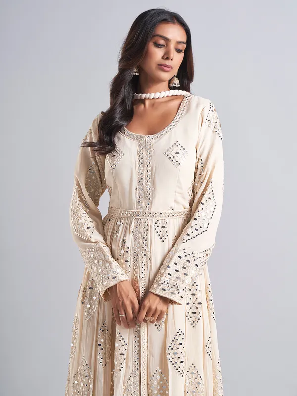Classy beige georgette anarkali salwar suit
