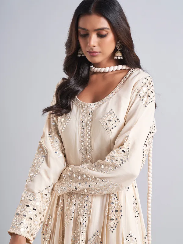 Classy beige georgette anarkali salwar suit