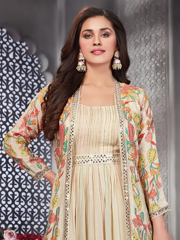 Classy beige georgette anarkali suit