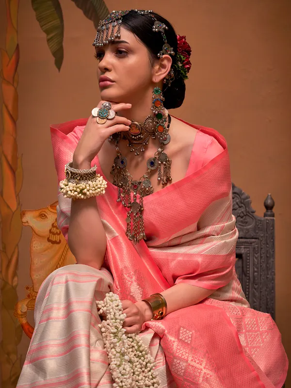 Classy beige saree in silk