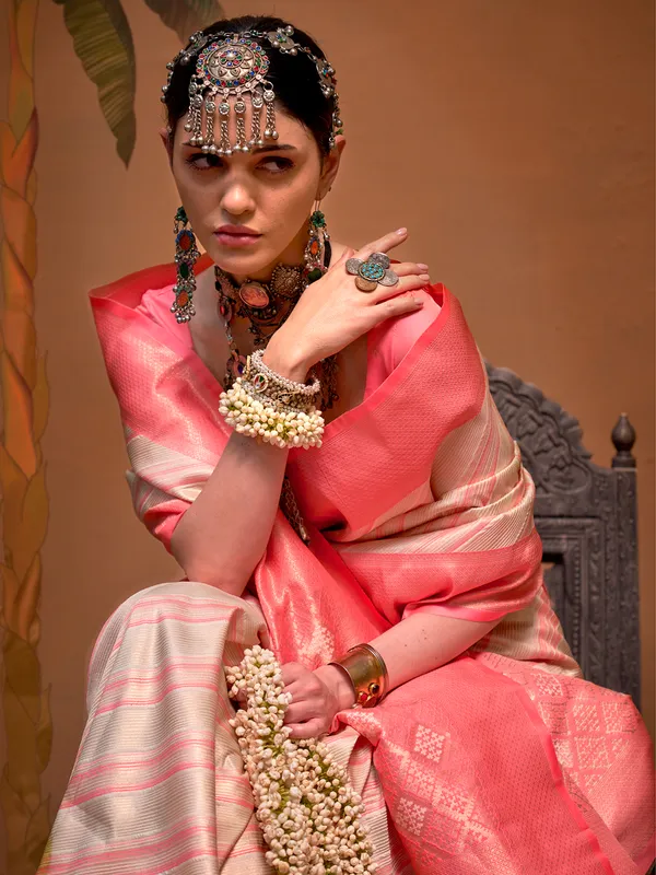 Classy beige saree in silk