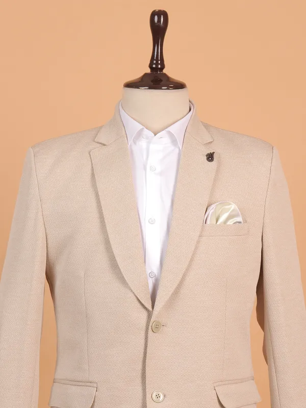 Classy beige textured cotton blazer for men
