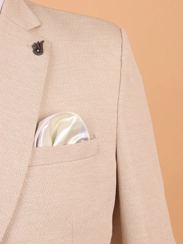 Classy beige textured cotton blazer for men