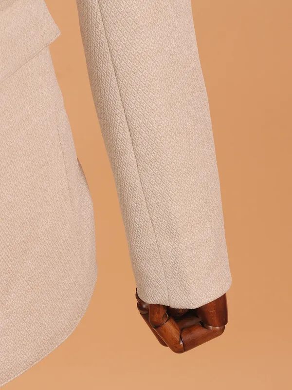Classy beige textured cotton blazer for men