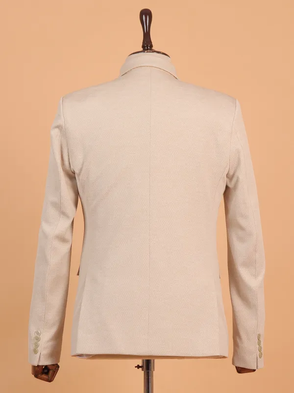 Classy beige textured cotton blazer for men