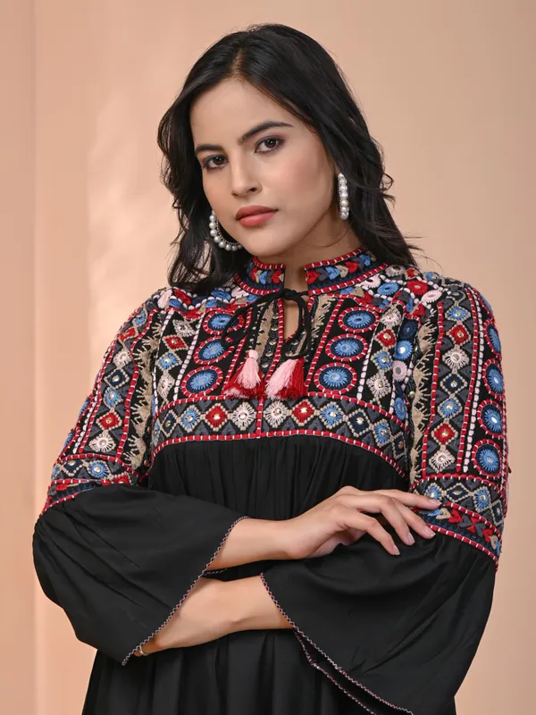 Classy black cotton long kurti