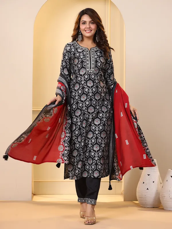 Classy black cotton printed kurti set