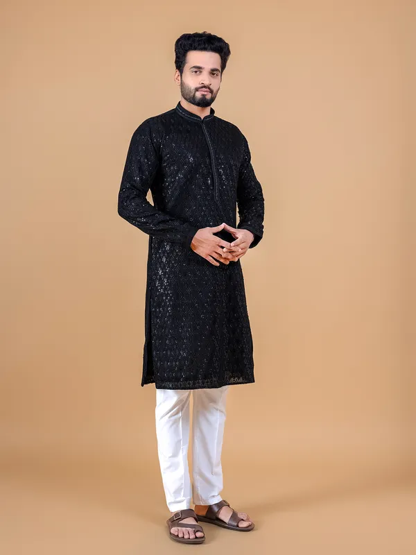 Classy black georgette  Men Kurta pajama