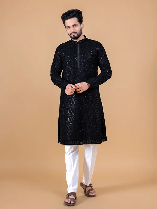 Classy black georgette  Men Kurta pajama