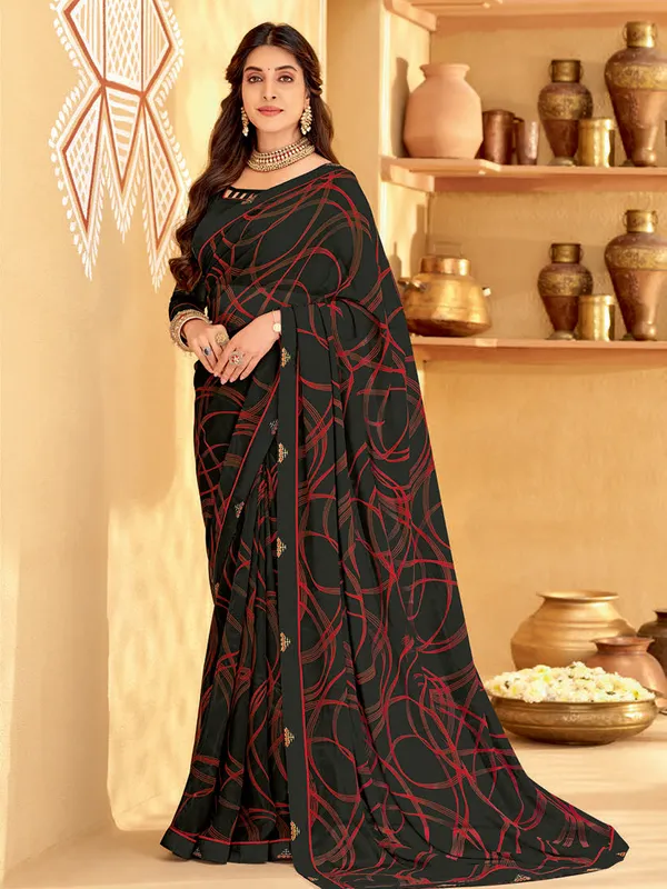 Classy black georgette printed saree