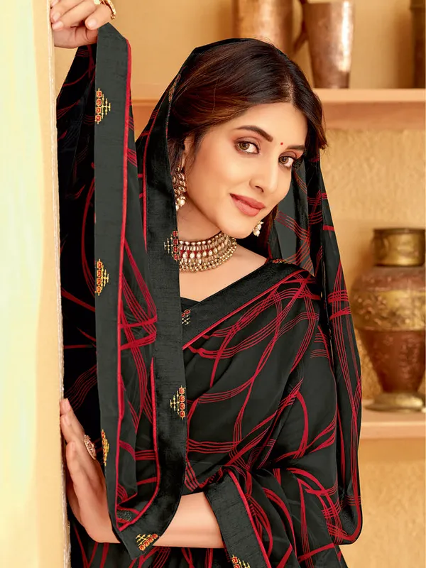 Classy black georgette printed saree