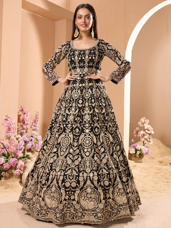Classy black georgette reception style anarkali suit