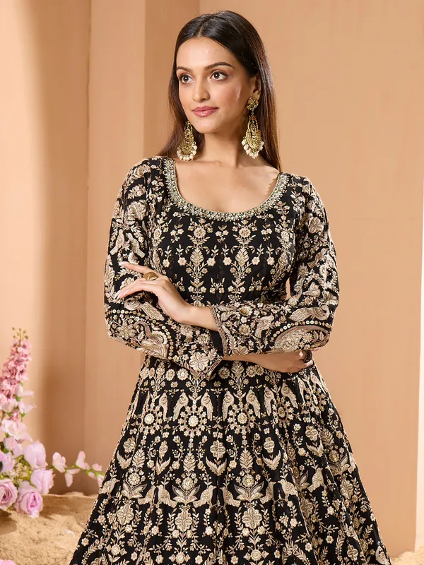Classy black georgette reception style anarkali suit