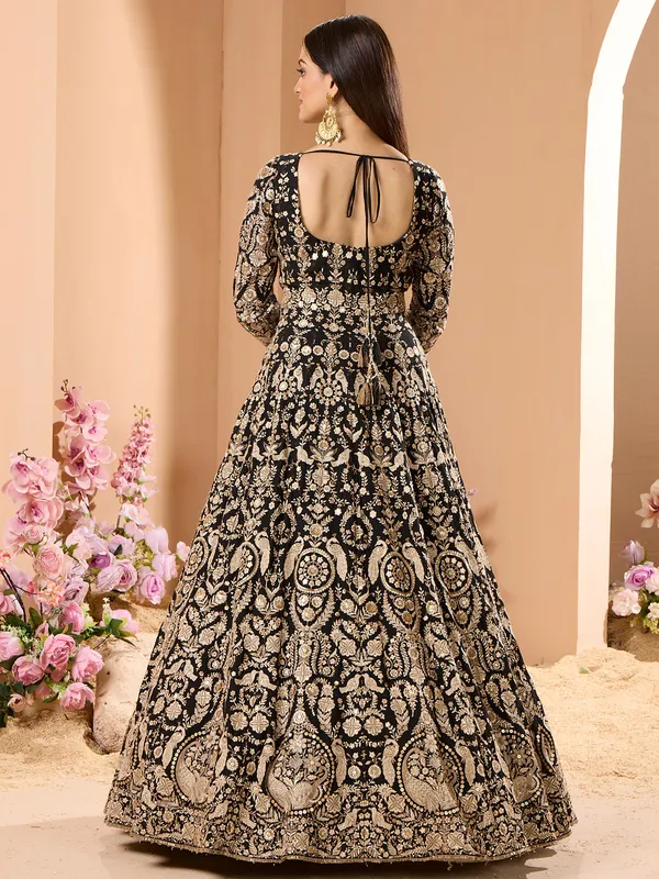 Classy black georgette reception style anarkali suit