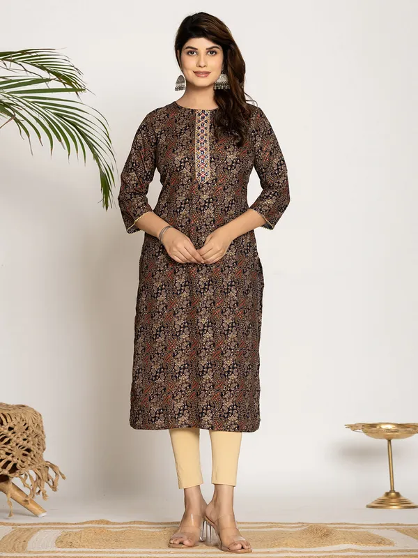 Classy black printed casual  kurti in silk