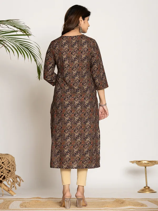 Classy black printed casual  kurti in silk