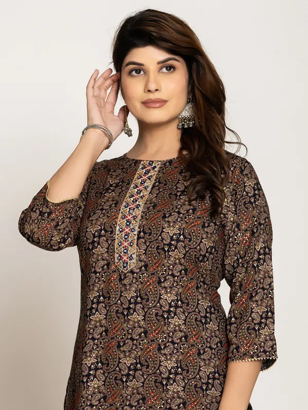 Classy black printed casual  kurti in silk