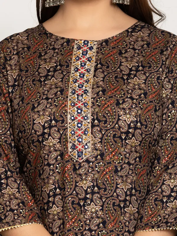 Classy black printed casual  kurti in silk