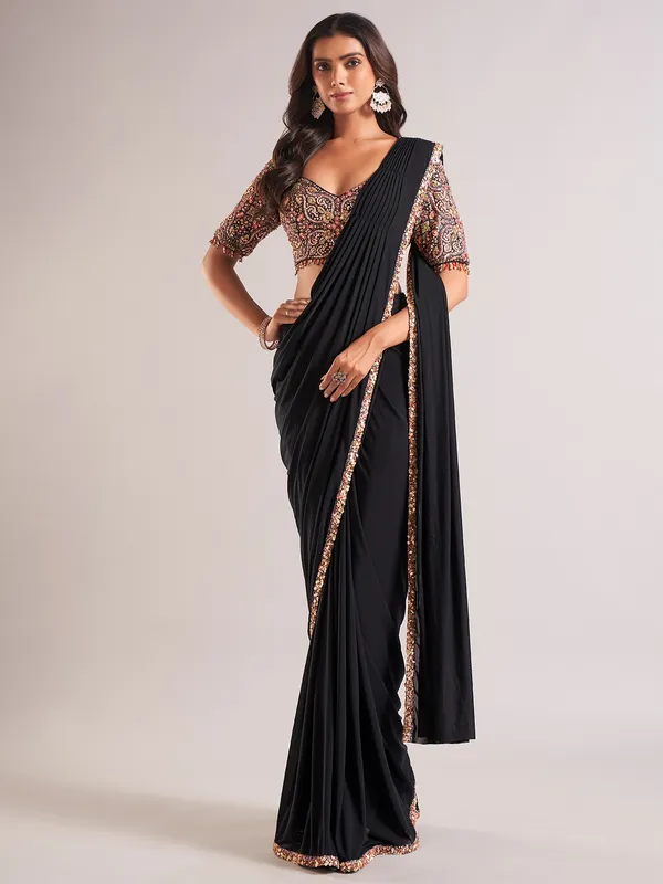 Classy black silk party wear saree