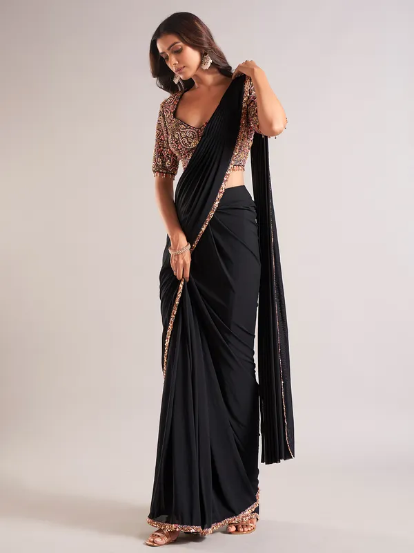 Classy black silk party wear saree