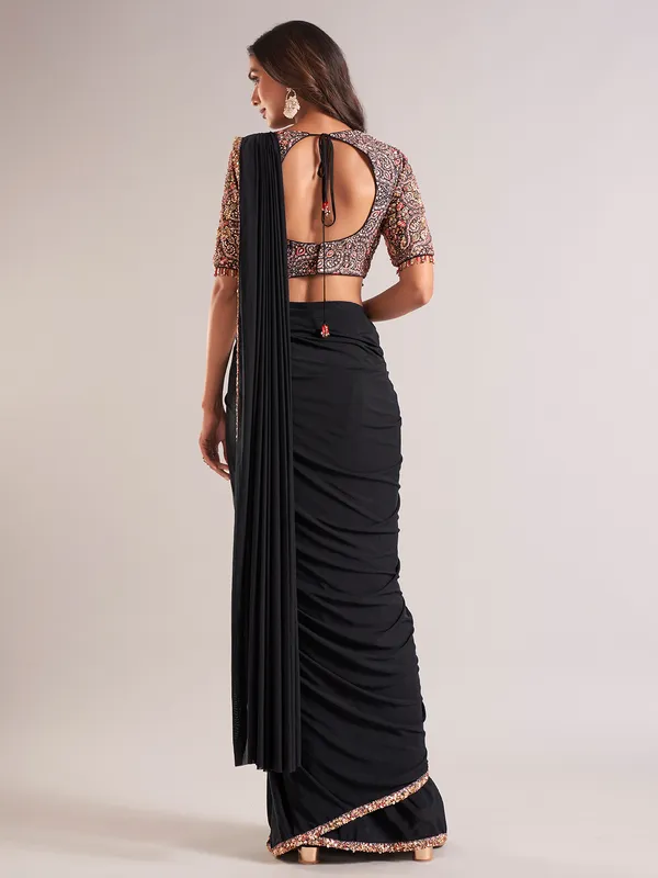 Classy black silk party wear saree