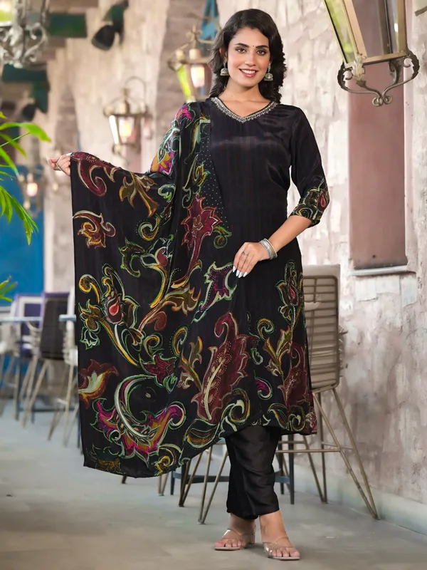 Classy black silk printed kurti set