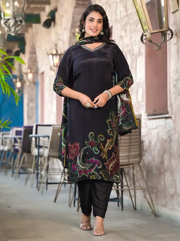 Classy black silk printed kurti set