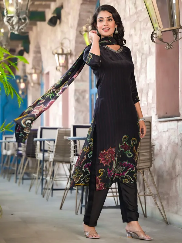 Classy black silk printed kurti set
